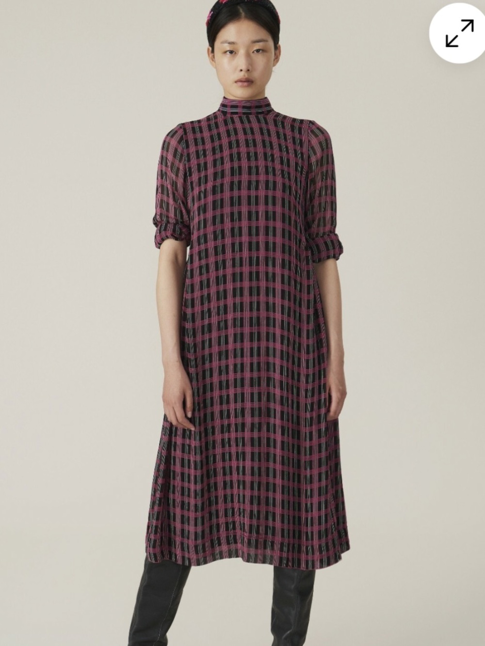 Ganni Pink and Black Checked Midi Dress